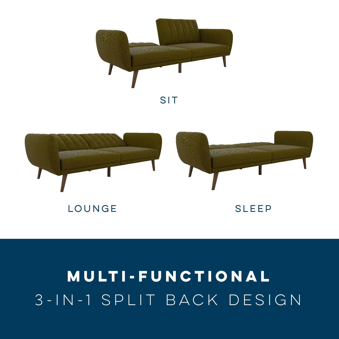 Brittany Futon with Vertical Channel Tufting and Curved Armrests - Green