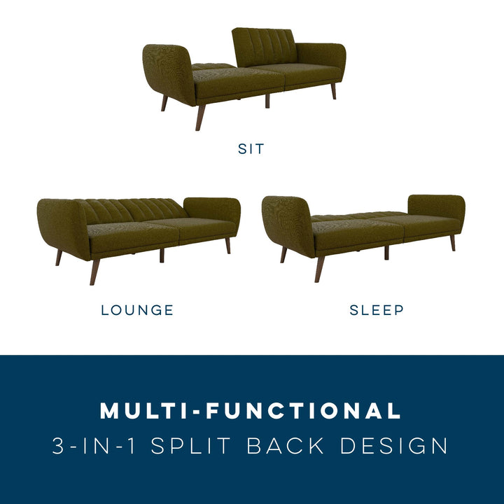 Brittany Futon with Vertical Channel Tufting and Curved Armrests - Green