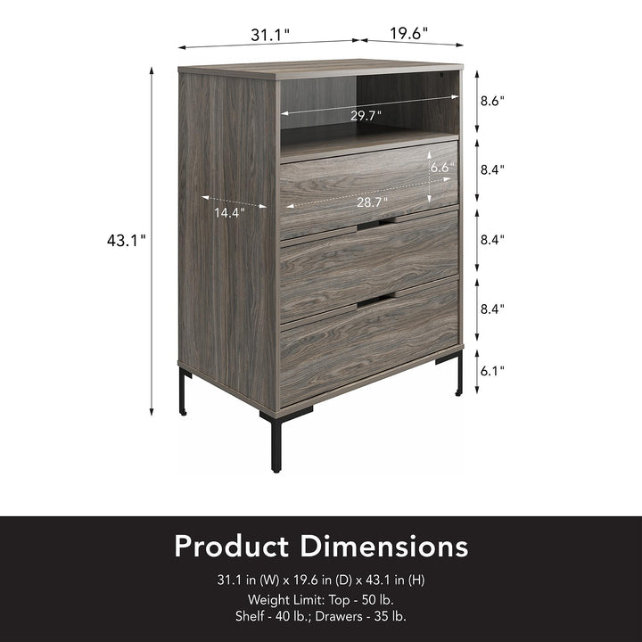 Rolland Tall 3 Drawer 1 Cubby Dresser - Weathered Oak