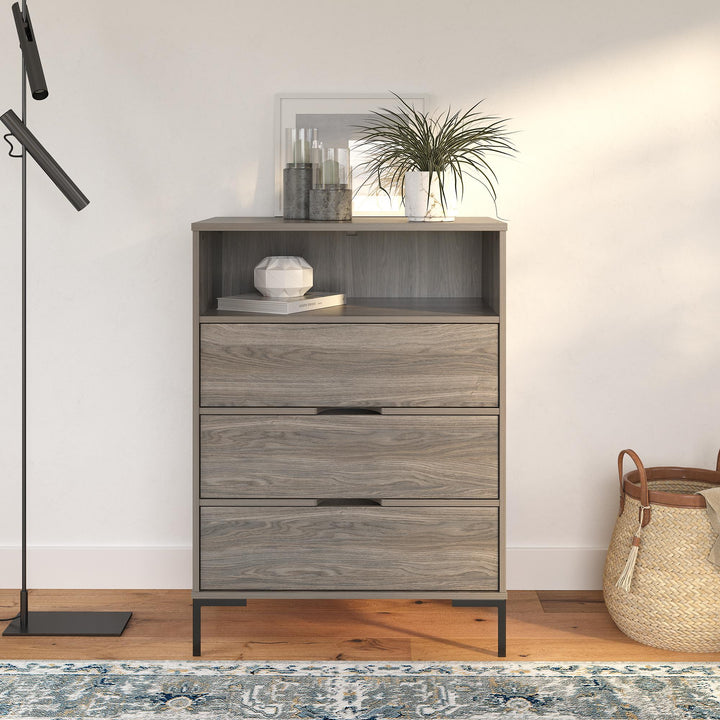 Rolland Tall 3 Drawer 1 Cubby Dresser - Weathered Oak