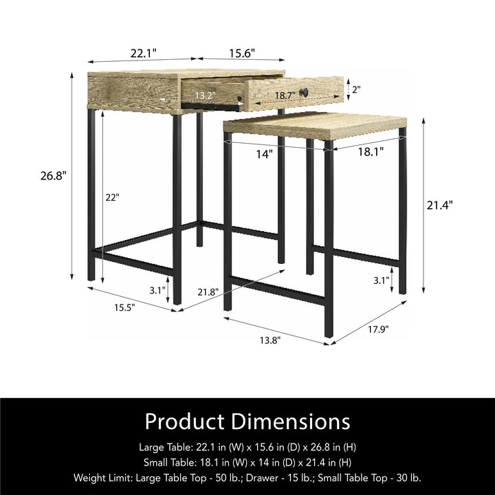 Brookville Nesting Side Tables with Minimalistic 2-Tone Design - Natural