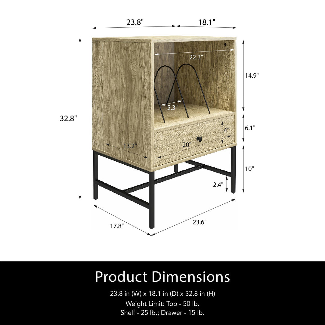 Brookville Record Station with Open Cubby and 3 Dividers - Natural