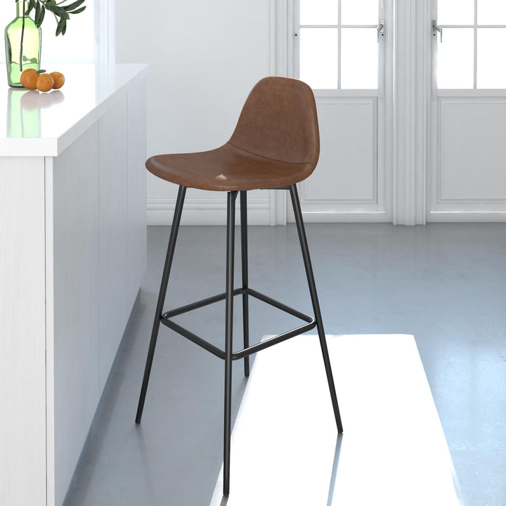 Brandon Upholstered Mid Century Modern Kitchen Bar Stool with Metal Legs - Camel