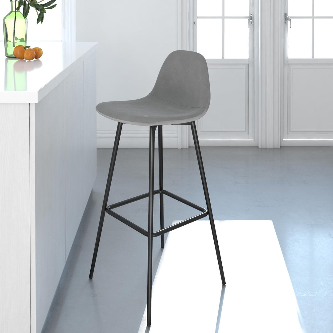 Brandon Upholstered Mid Century Modern Kitchen Bar Stool with Metal Legs - Gray