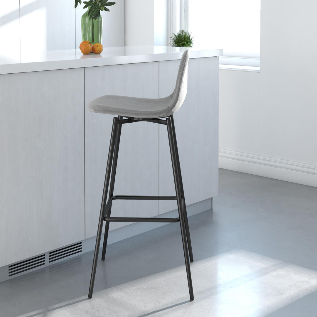 Brandon Upholstered Mid Century Modern Kitchen Bar Stool with Metal Legs - Gray