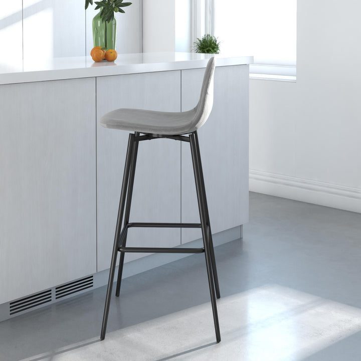 Brandon Upholstered Mid Century Modern Kitchen Bar Stool with Metal Legs - Gray