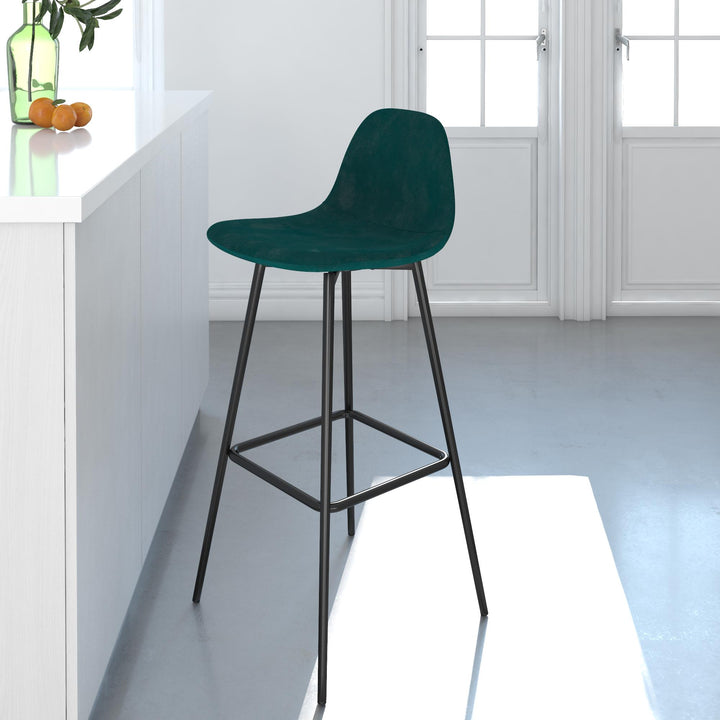 Brandon Upholstered Mid Century Modern Kitchen Bar Stool with Metal Legs - Green