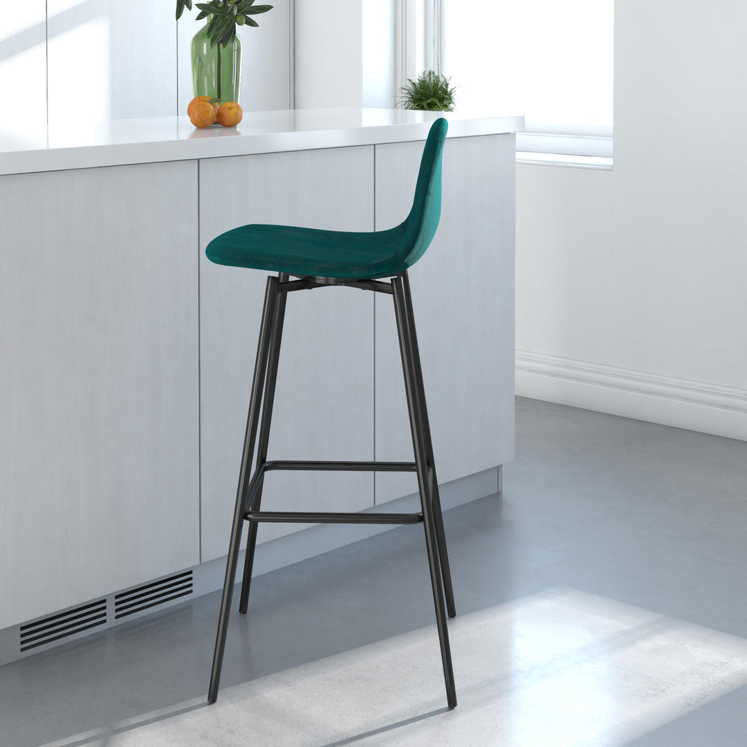 Brandon Upholstered Mid Century Modern Kitchen Bar Stool with Metal Legs - Green