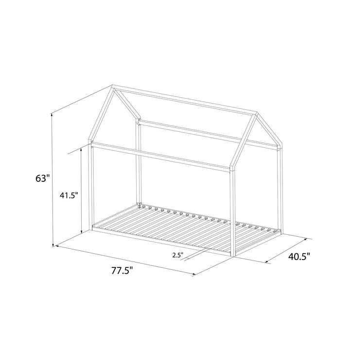 Rowan Valley Skyler Sturdy Floor Metal House Bed with Slats - Dove Gray - Twin