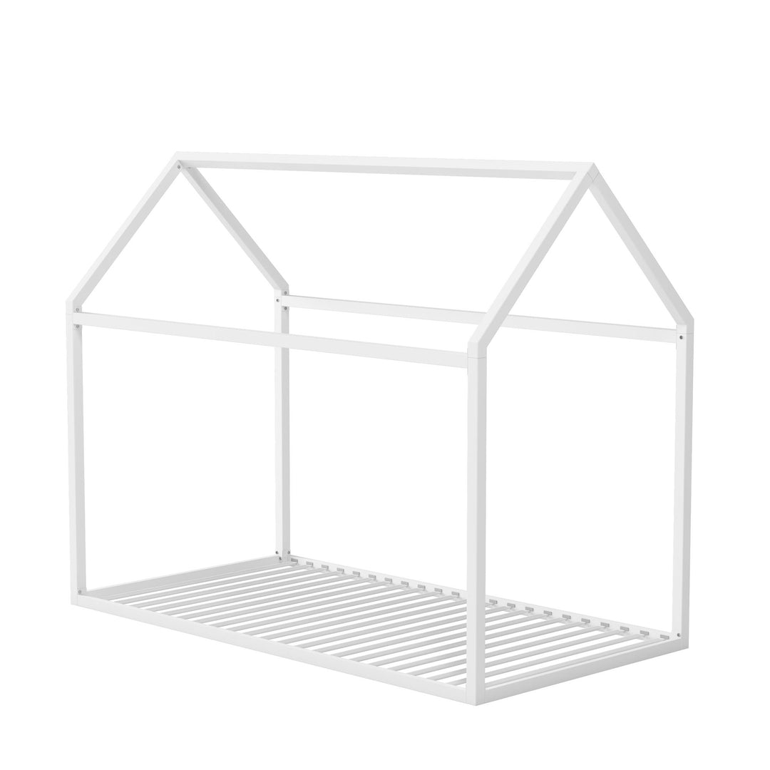 Rowan Valley Skyler Sturdy Floor Metal House Bed with Slats - White - Twin