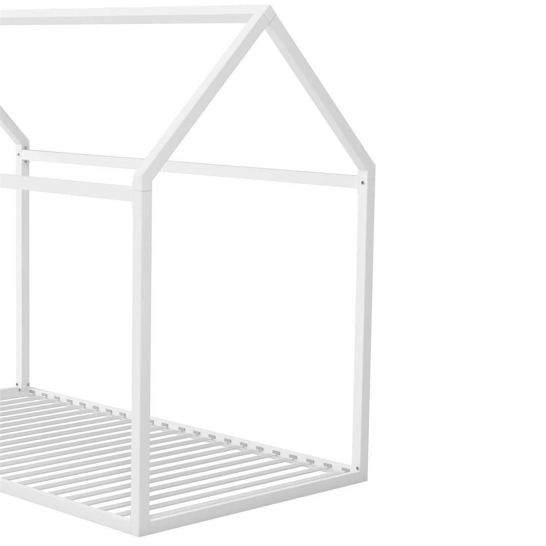 Rowan Valley Skyler Sturdy Floor Metal House Bed with Slats - White - Twin