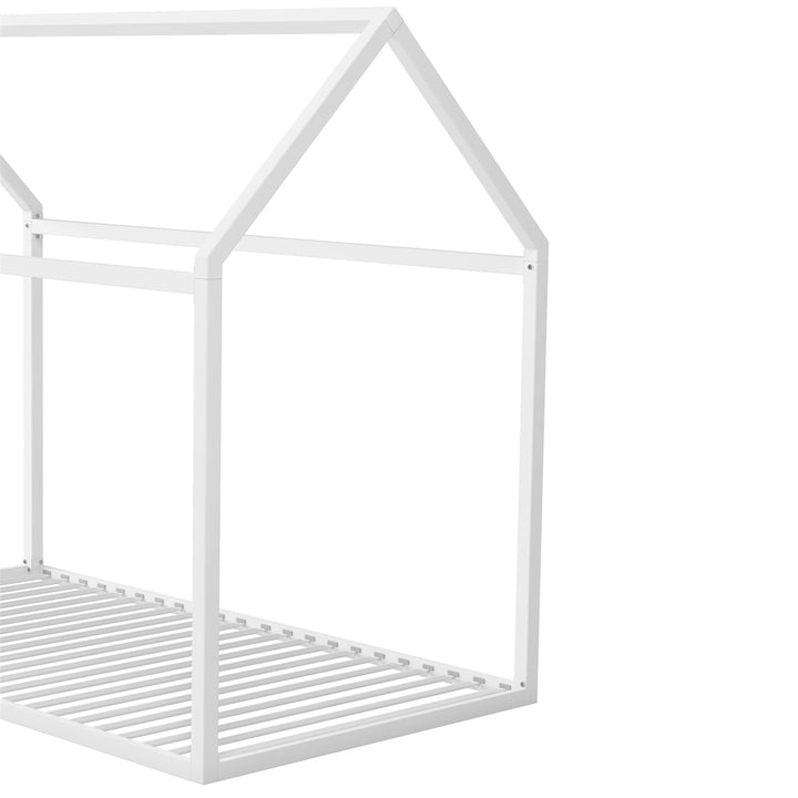 Rowan Valley Skyler Sturdy Floor Metal House Bed with Slats - White - Twin