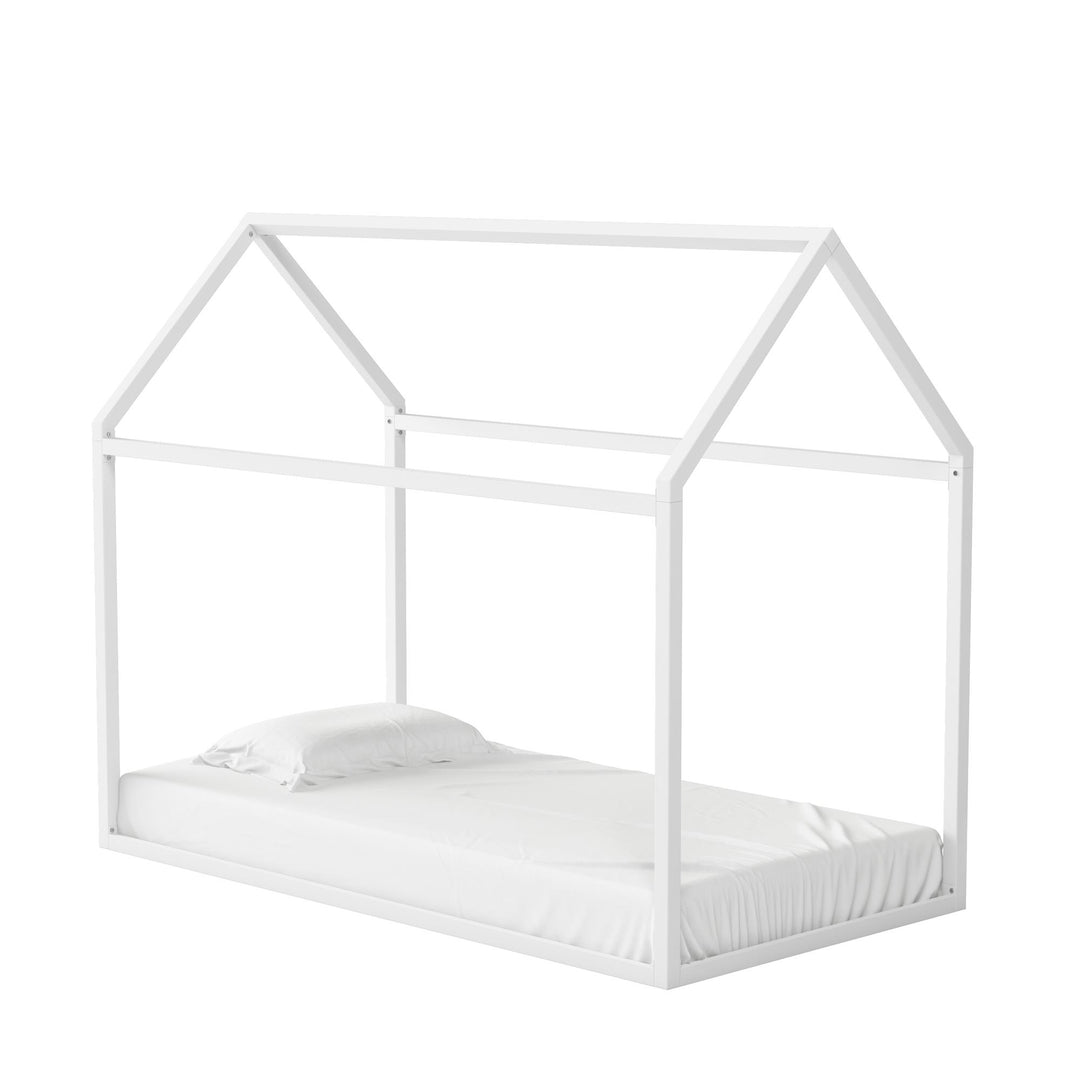 Rowan Valley Skyler Sturdy Floor Metal House Bed with Slats - White - Twin