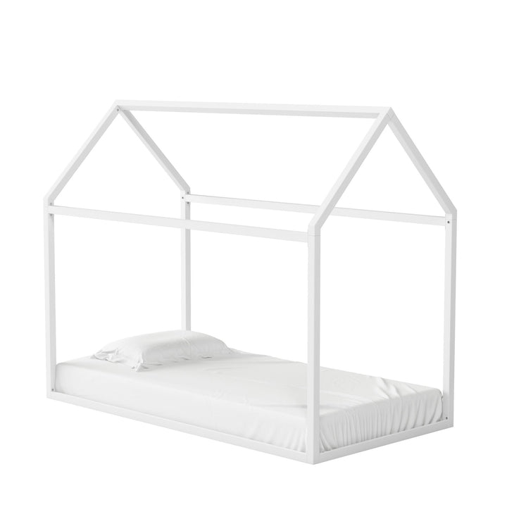 Rowan Valley Skyler Sturdy Floor Metal House Bed with Slats - White - Twin