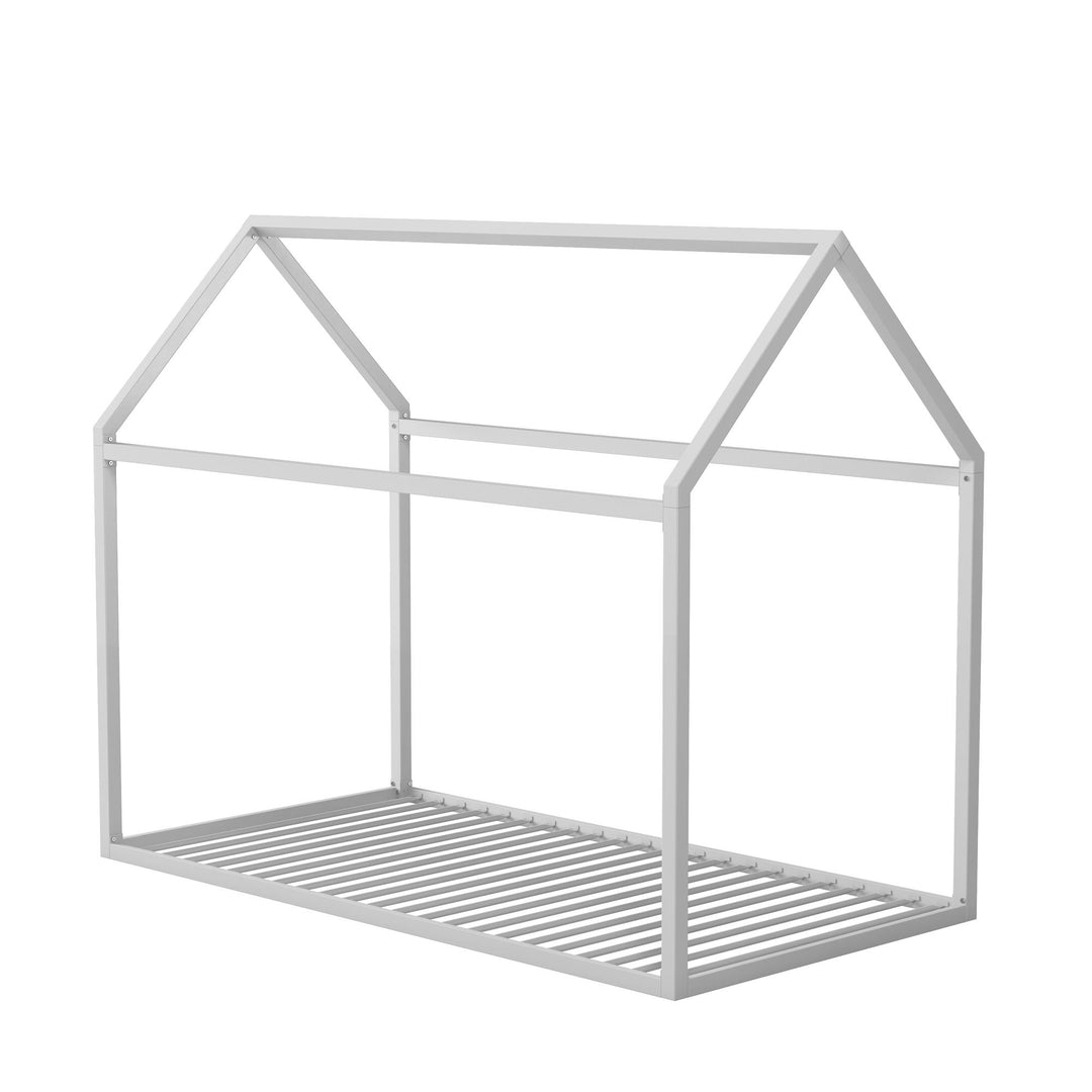 Rowan Valley Skyler Sturdy Floor Metal House Bed with Slats - Dove Gray - Twin