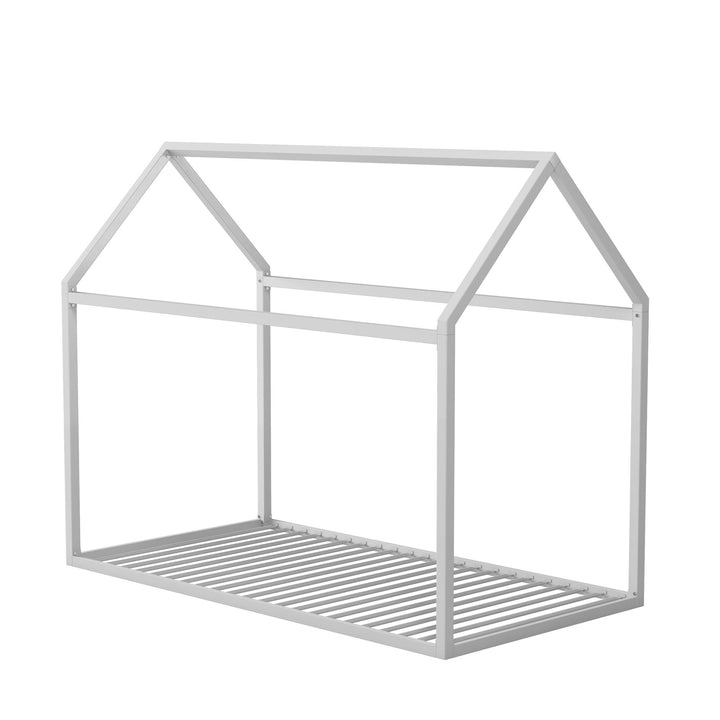 Rowan Valley Skyler Sturdy Floor Metal House Bed with Slats - Dove Gray - Twin