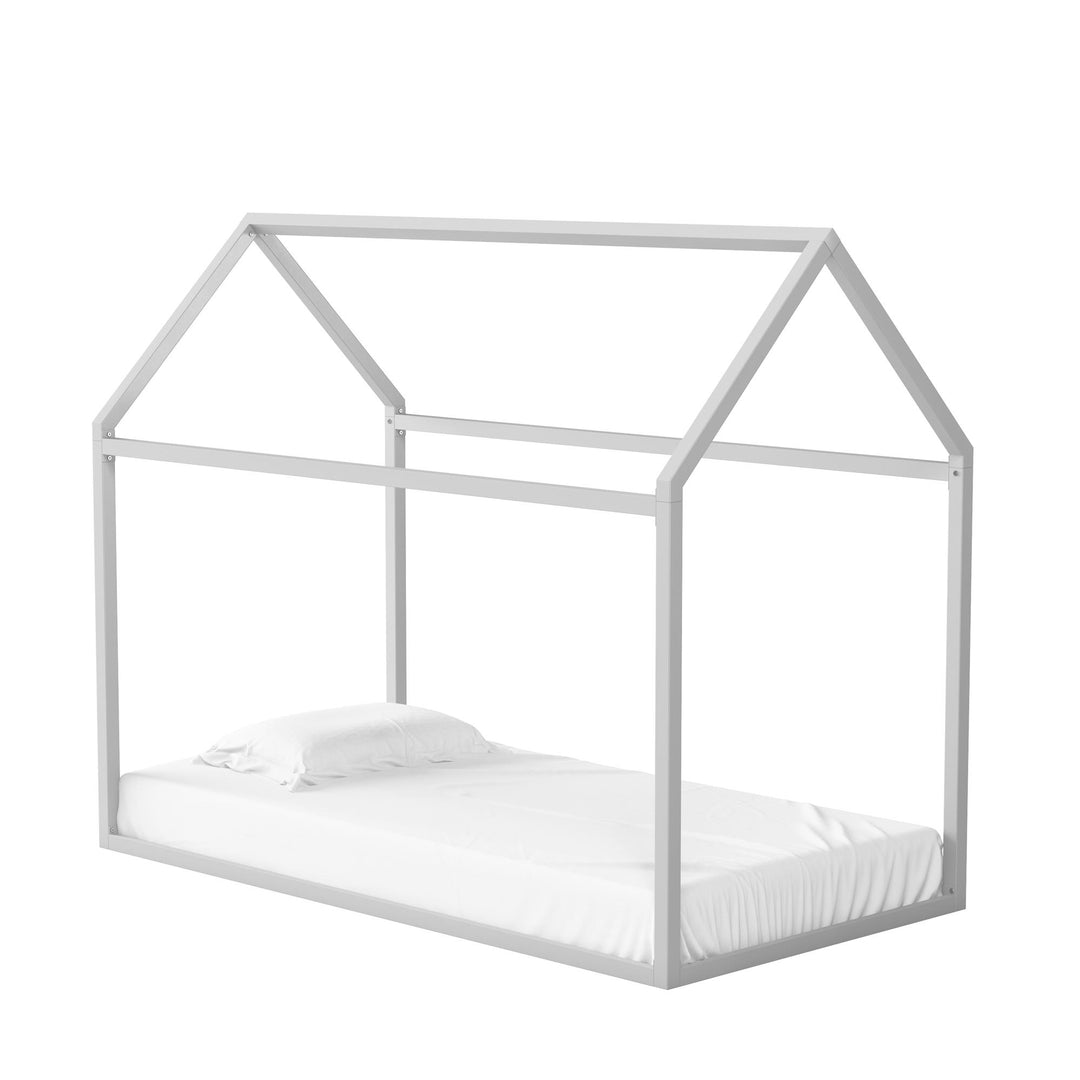 Rowan Valley Skyler Sturdy Floor Metal House Bed with Slats - Dove Gray - Twin