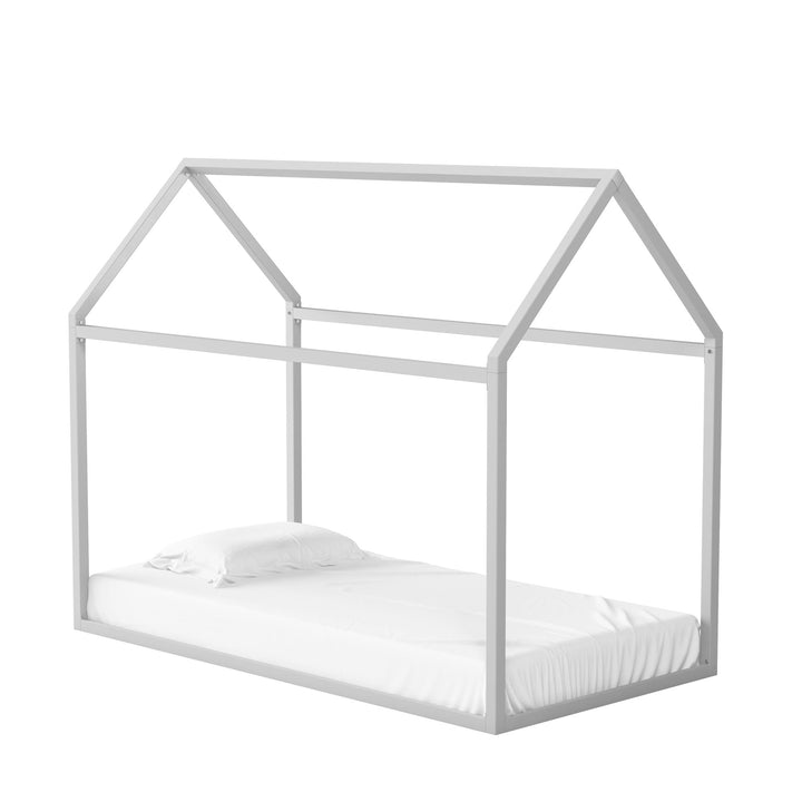 Rowan Valley Skyler Sturdy Floor Metal House Bed with Slats - Dove Gray - Twin