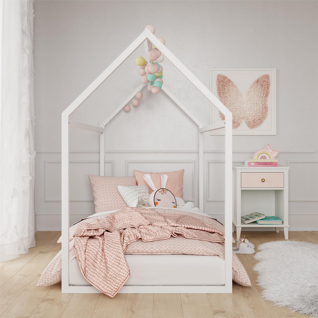 Rowan Valley Skyler Sturdy Floor Metal House Bed with Slats - White - Twin