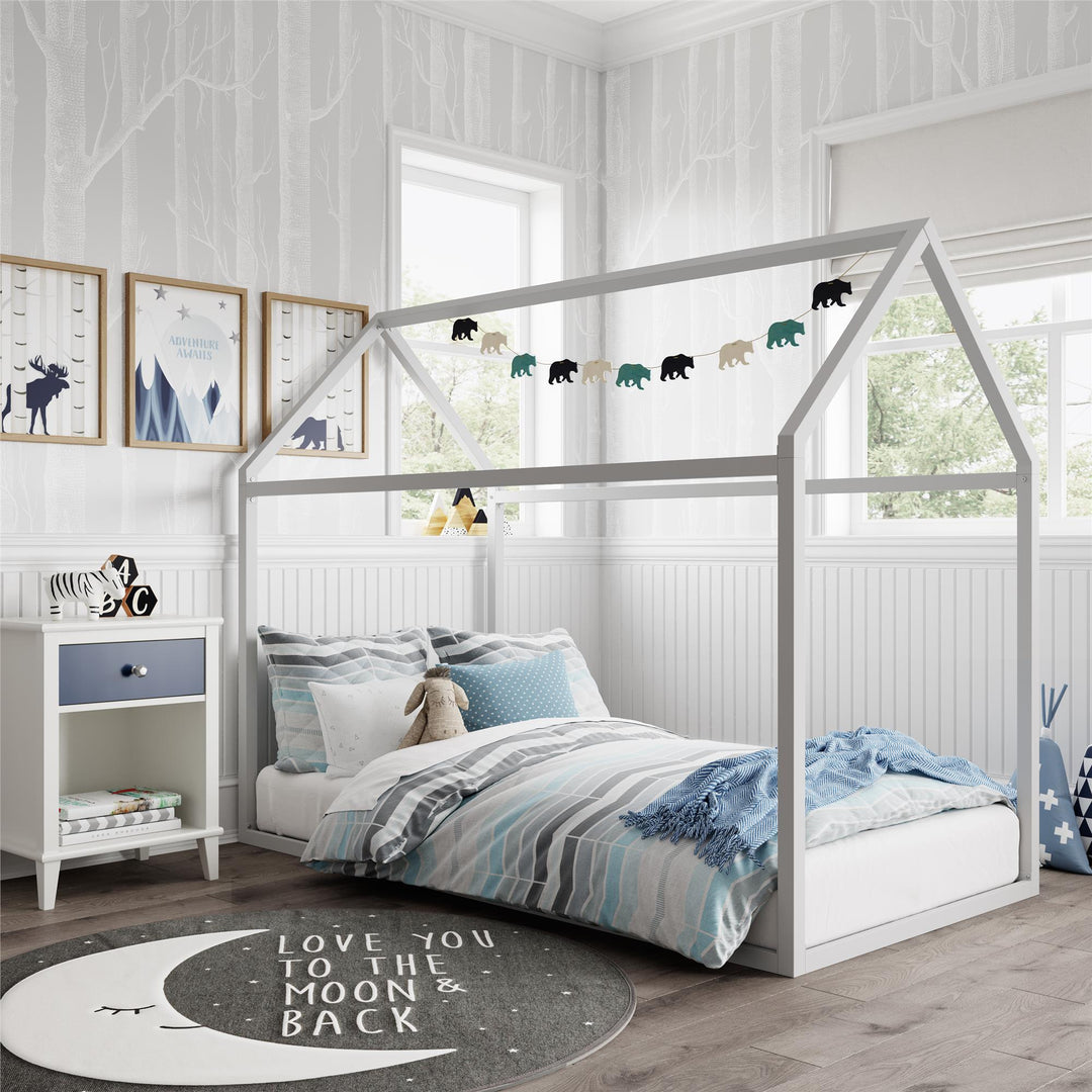 Rowan Valley Skyler Sturdy Floor Metal House Bed with Slats - Dove Gray - Twin