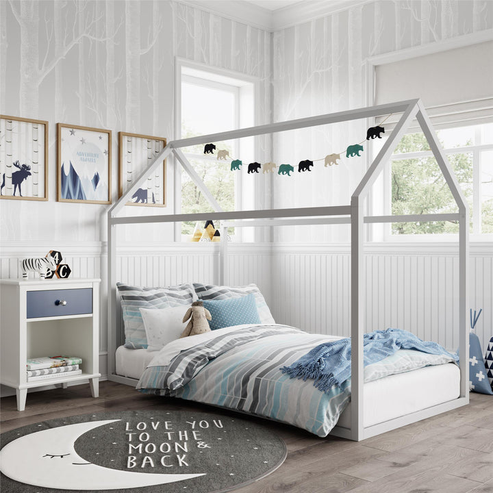 Rowan Valley Skyler Sturdy Floor Metal House Bed with Slats - Dove Gray - Twin