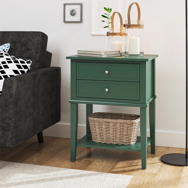 Franklin Accent Table with 2 Drawers and Lower Shelf - Hunter Green