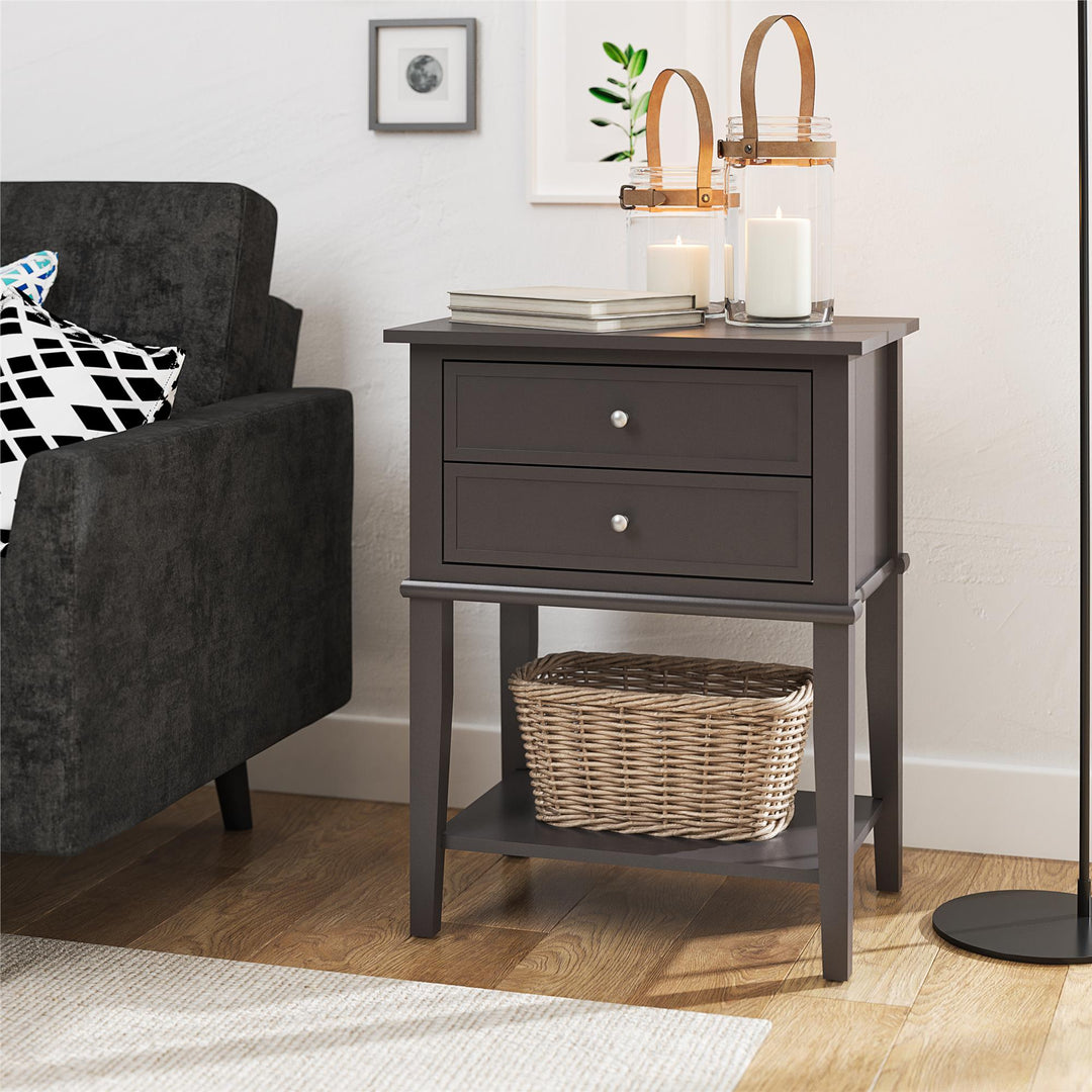Franklin Accent Table with 2 Drawers and Lower Shelf - Graphite