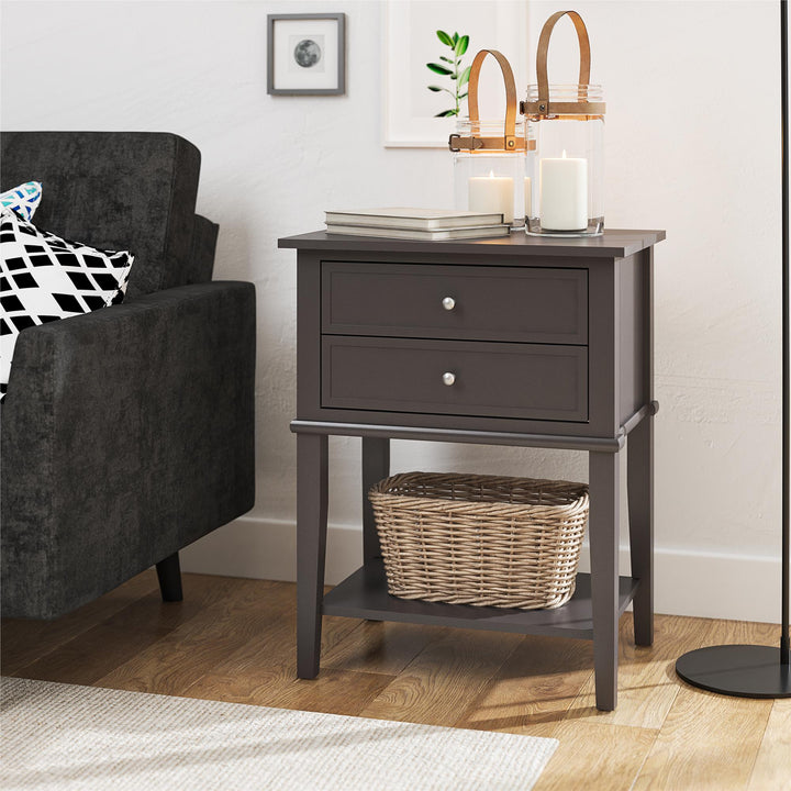 Franklin Accent Table with 2 Drawers and Lower Shelf - Graphite