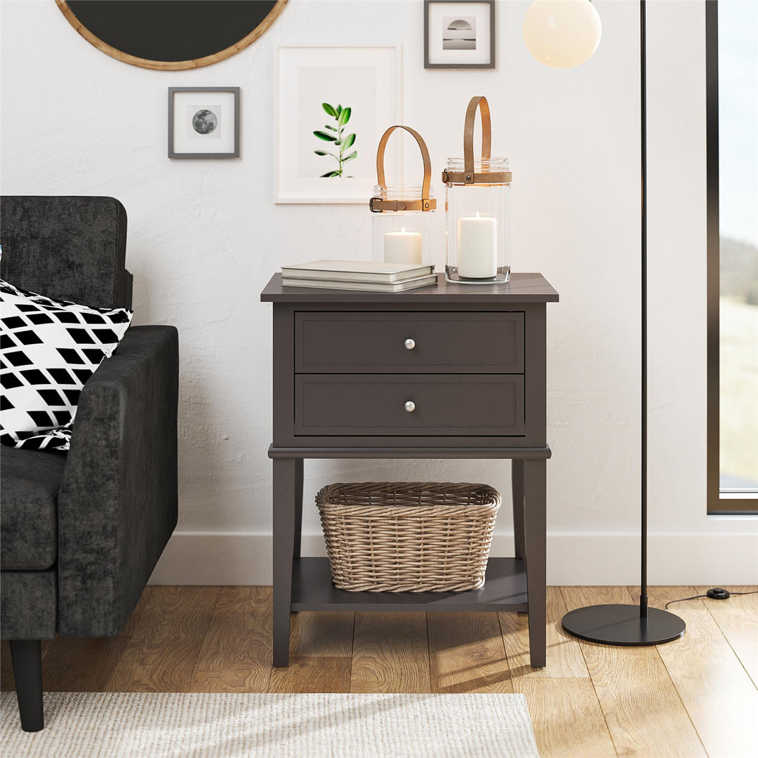 Franklin Accent Table with 2 Drawers and Lower Shelf - Graphite