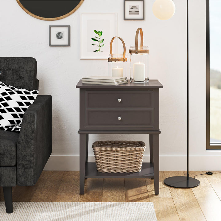 Franklin Accent Table with 2 Drawers and Lower Shelf - Graphite