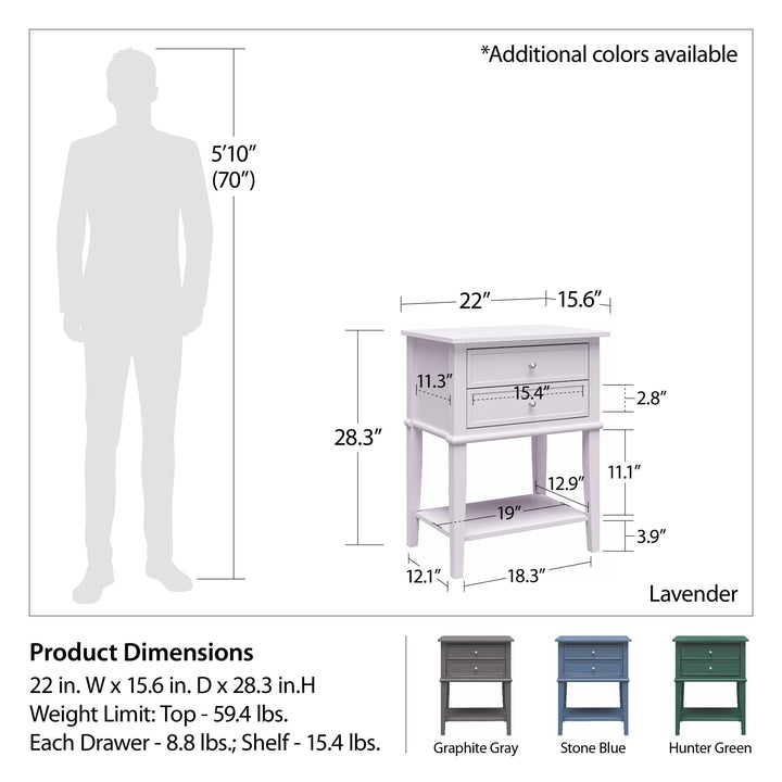 Franklin Accent Table with 2 Drawers and Lower Shelf - Lavender