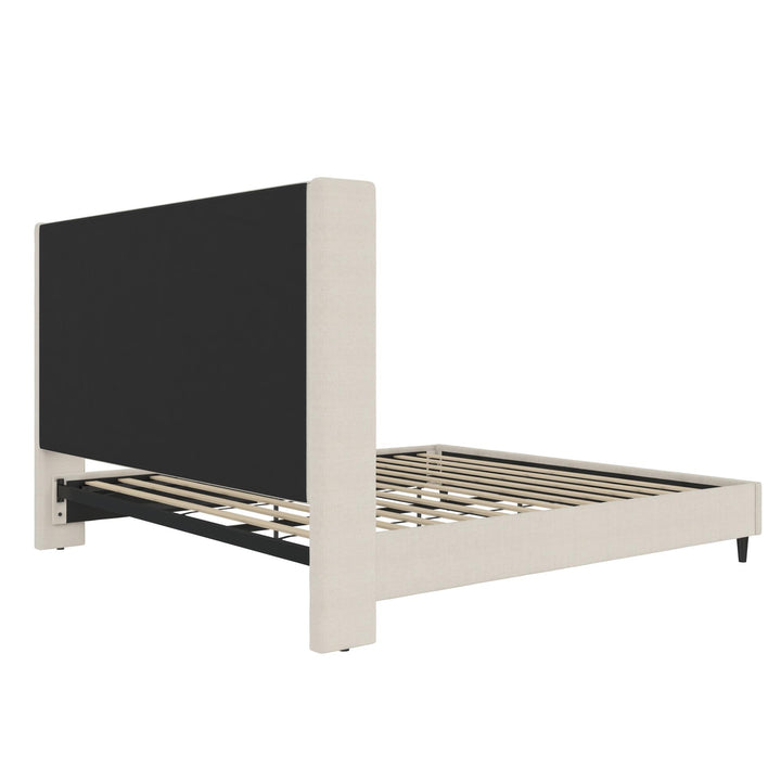 Louis Upholstered Wingback Bed with Textured Ivory Canvas - Textured Ivory Canvas - King