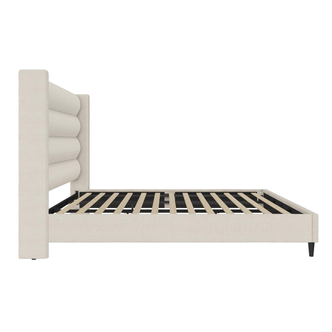Louis Upholstered Wingback Bed with Textured Ivory Canvas - Textured Ivory Canvas - King