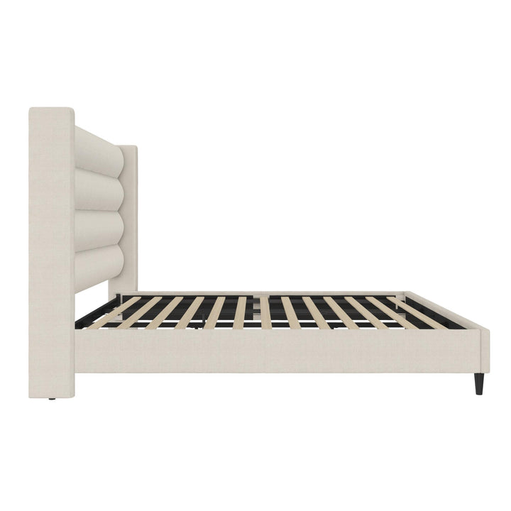 Louis Upholstered Wingback Bed with Textured Ivory Canvas - Textured Ivory Canvas - King