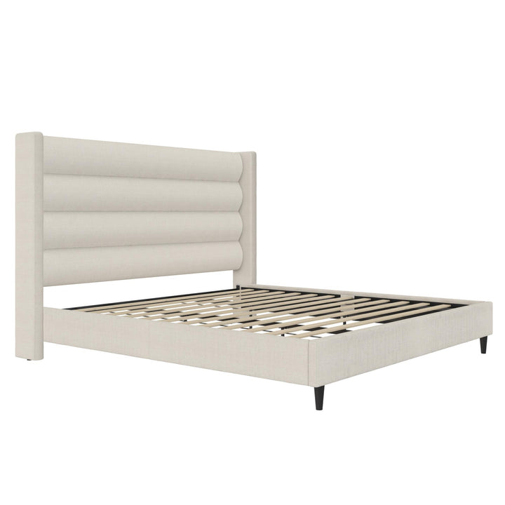 Louis Upholstered Wingback Bed with Textured Ivory Canvas - Textured Ivory Canvas - King