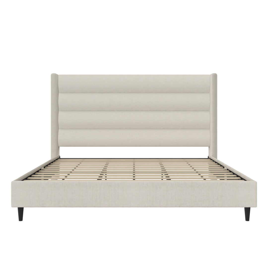 Louis Upholstered Wingback Bed with Textured Ivory Canvas - Textured Ivory Canvas - King