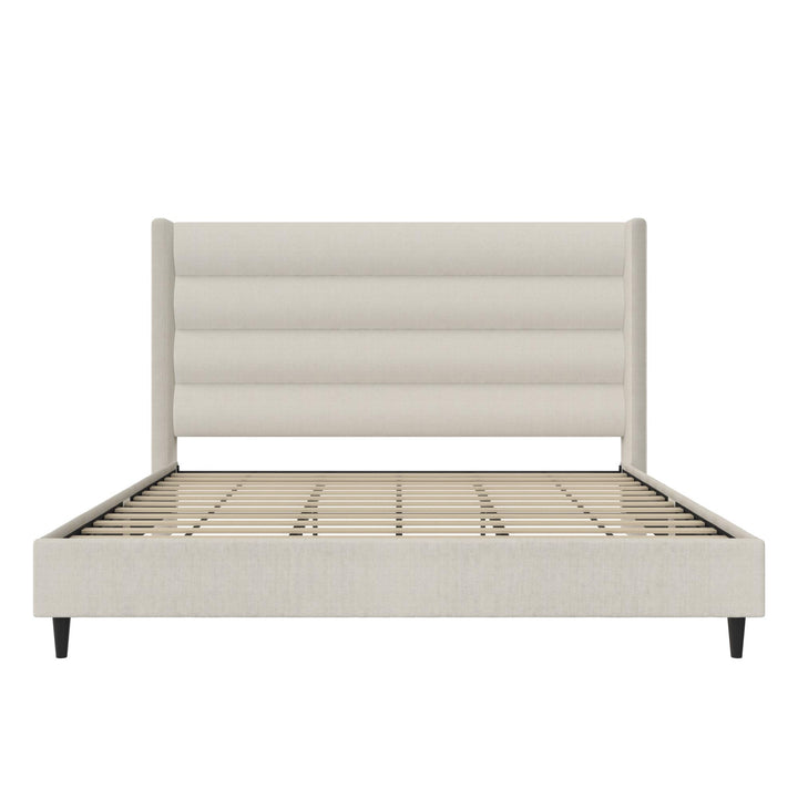Louis Upholstered Wingback Bed with Textured Ivory Canvas - Textured Ivory Canvas - King