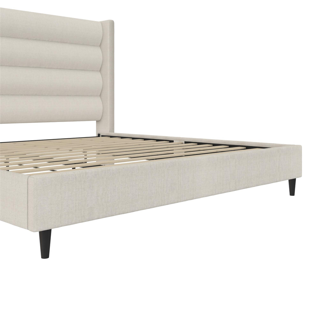 Louis Upholstered Wingback Bed with Textured Ivory Canvas - Textured Ivory Canvas - King