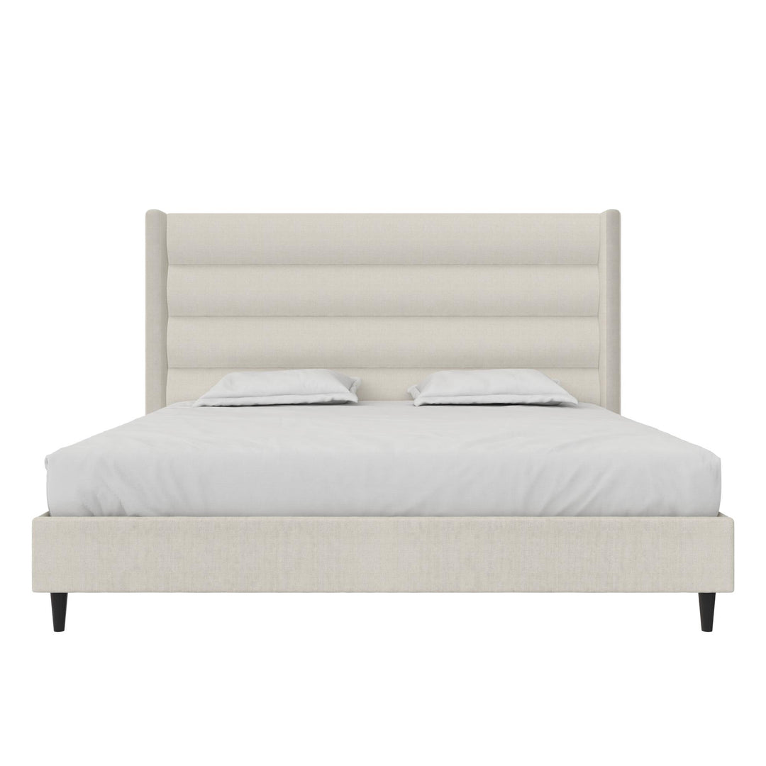 Louis Upholstered Wingback Bed with Textured Ivory Canvas - Textured Ivory Canvas - King