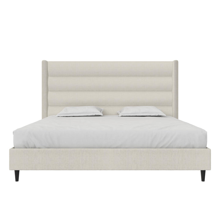 Louis Upholstered Wingback Bed with Textured Ivory Canvas - Textured Ivory Canvas - King