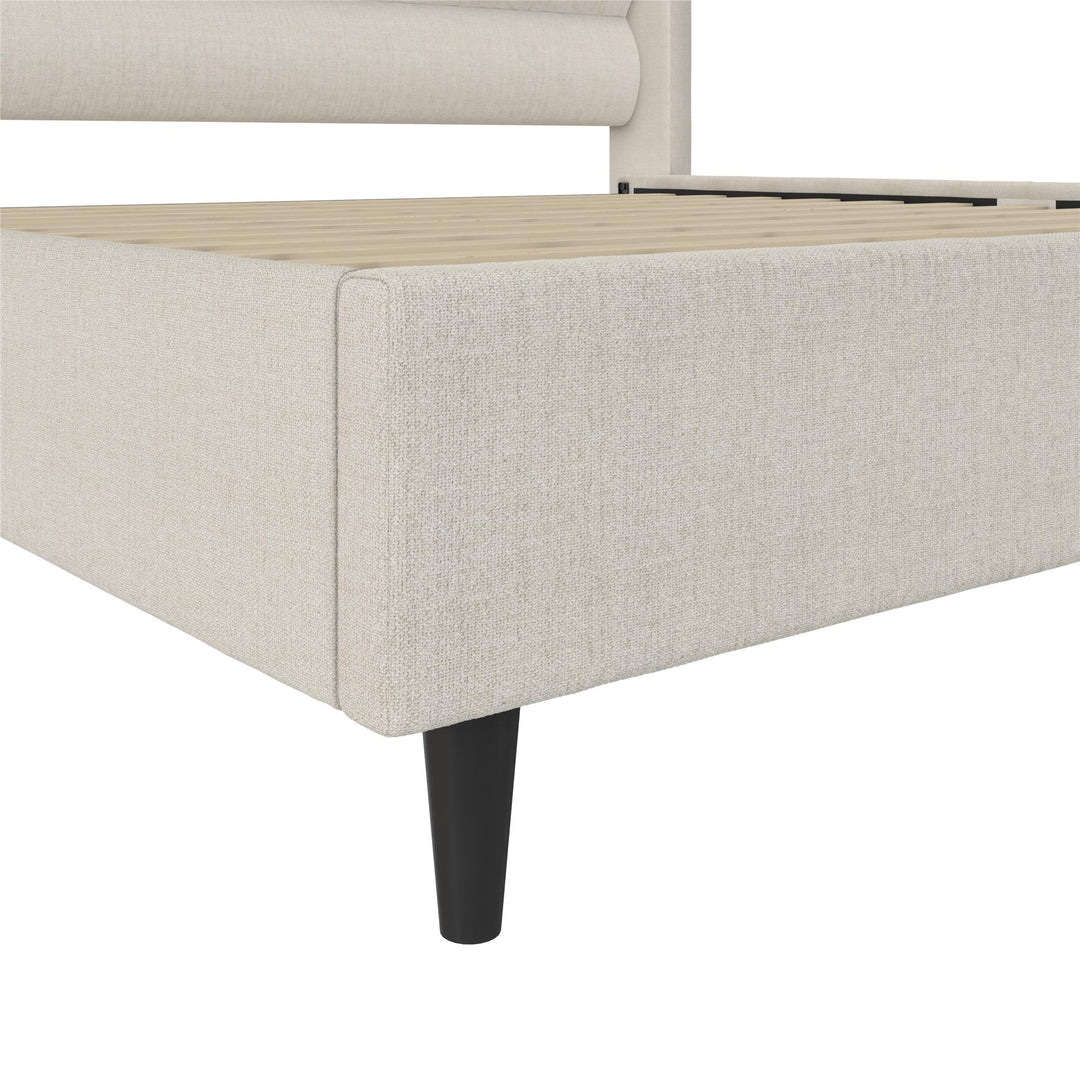 Louis Upholstered Wingback Bed with Textured Ivory Canvas - Textured Ivory Canvas - King