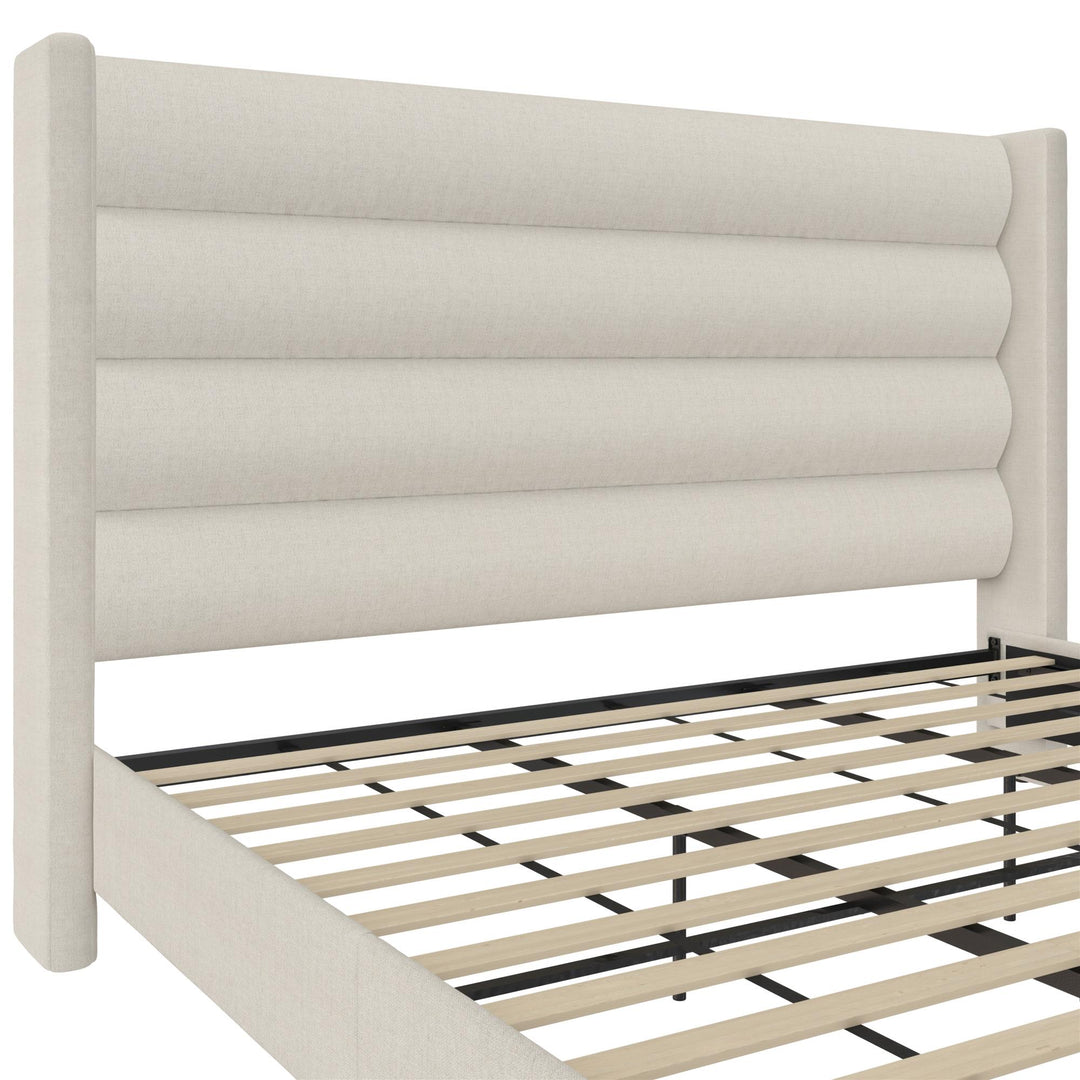Louis Upholstered Wingback Bed with Textured Ivory Canvas - Textured Ivory Canvas - King