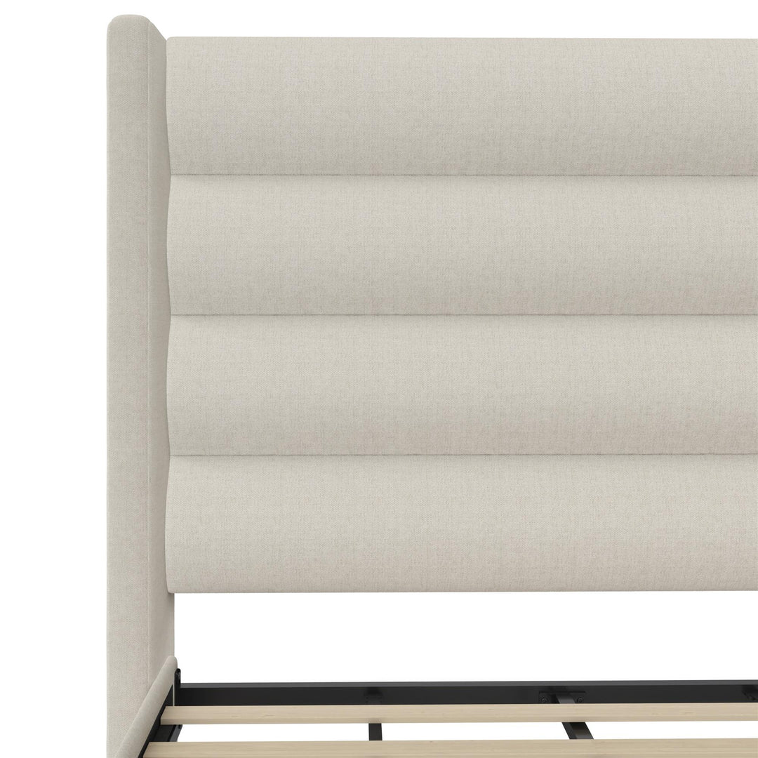 Louis Upholstered Wingback Bed with Textured Ivory Canvas - Textured Ivory Canvas - King