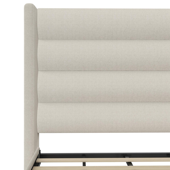 Louis Upholstered Wingback Bed with Textured Ivory Canvas - Textured Ivory Canvas - King