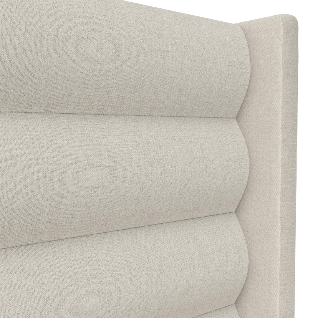 Louis Upholstered Wingback Bed with Textured Ivory Canvas - Textured Ivory Canvas - King