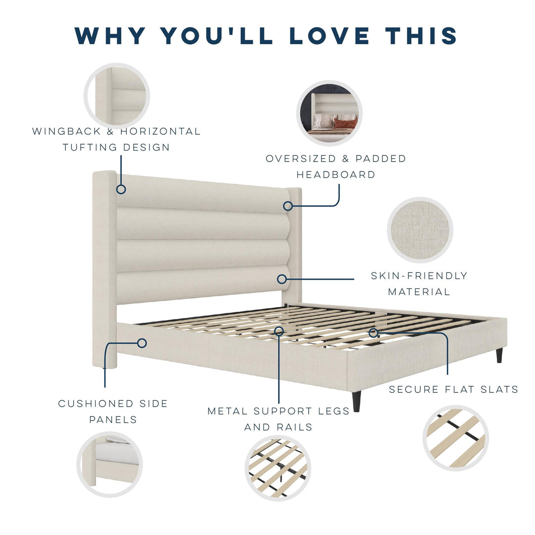 Louis Upholstered Wingback Bed with Textured Ivory Canvas - Textured Ivory Canvas - King