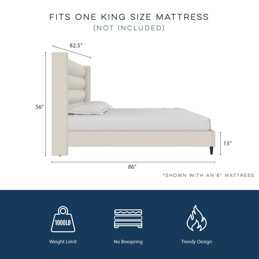 Louis Upholstered Wingback Bed with Textured Ivory Canvas - Textured Ivory Canvas - King