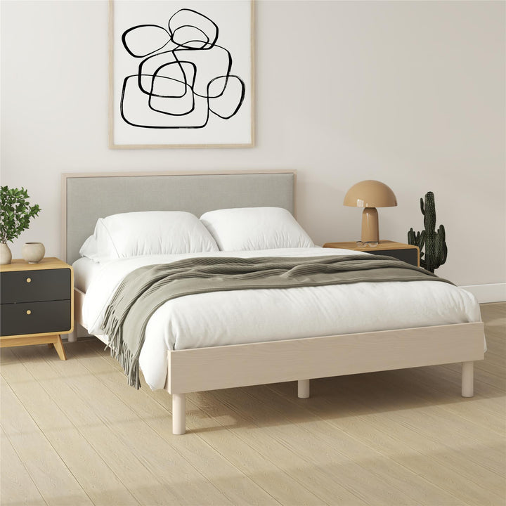 Cologne Tool-Less Upholstered Wood Headboard - Light Oak - Queen