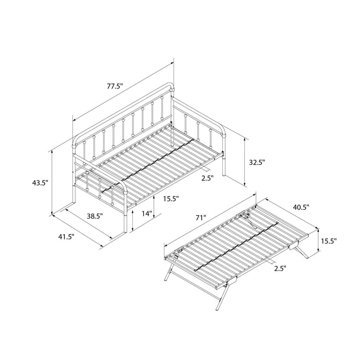 Locky Metal Daybed with Pop Up Trundle Bed - White - Twin-Over-Twin