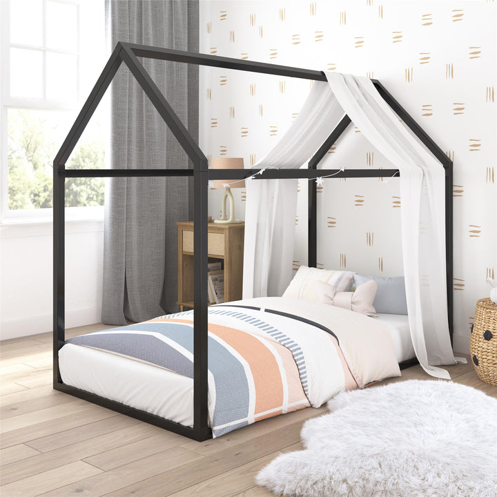Skyler Metal Montessori House Bed - Black - Twin